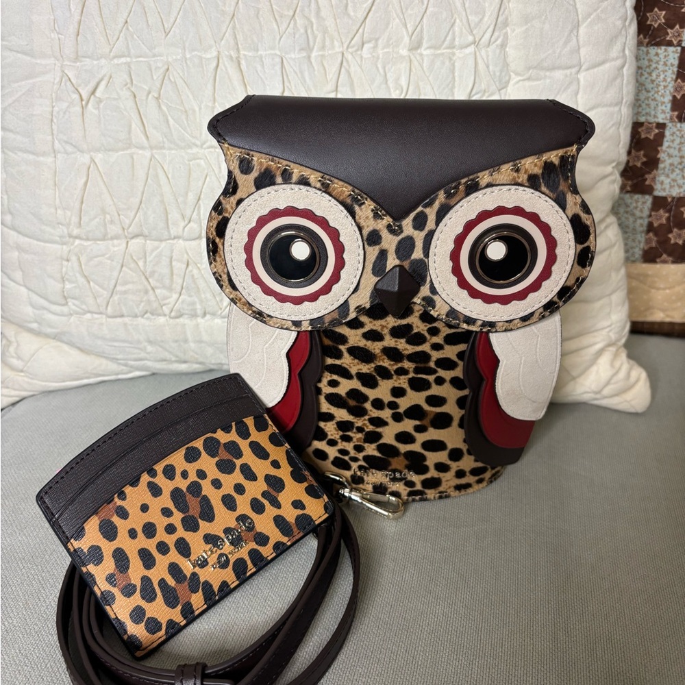 Kate spade Blinx leopard 3D owl crossbody bag and card case